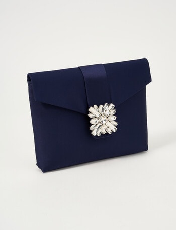 Harlow Satin Envelope Clutch Bag, Navy product photo