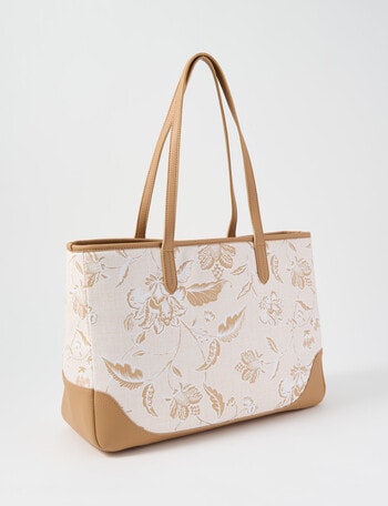 Boston + Bailey Lace Floral Wide Printed Tote, Taupe product photo