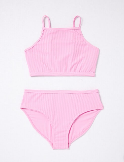 Wavetribe Harper Rib Bikini Swim Set, Fondant Pink product photo