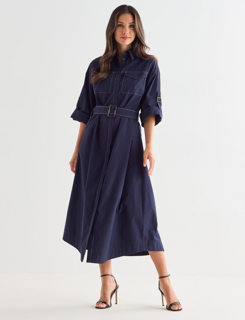 Whistle Classic 3/4 Sleeve Shirt Dress, Midnight product photo View 03 L