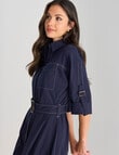 Whistle Classic 3/4 Sleeve Shirt Dress, Midnight product photo View 04 S