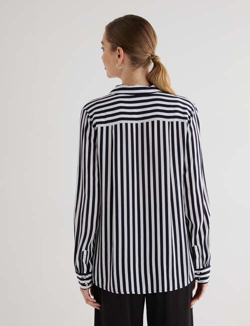 Whistle Stripe Long Sleeve Shirt, Navy & White product photo View 02 L