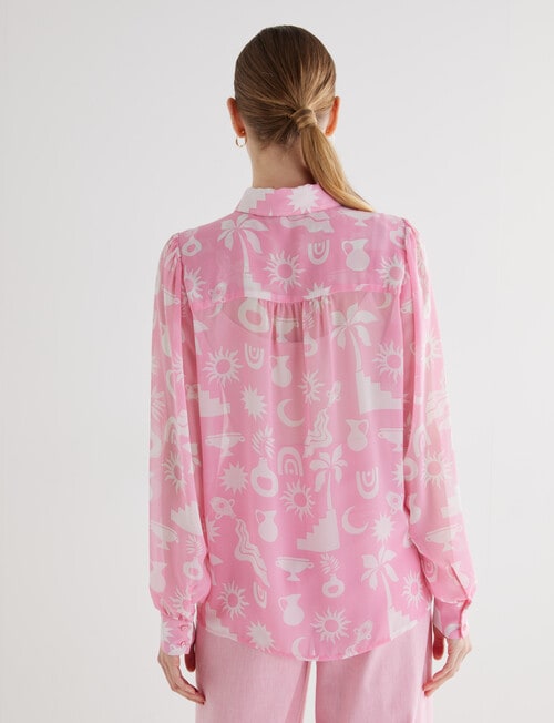 Whistle Tile Print Long Sleeve Fashion Blouse, Pink product photo View 02 L