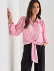 Whistle Tie Front 3/4 Sleeve Blouse, Marshmallow Pink product photo