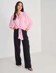 Whistle Tie Front 3/4 Sleeve Blouse, Marshmallow Pink product photo View 03 S