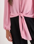 Whistle Tie Front 3/4 Sleeve Blouse, Marshmallow Pink product photo View 04 S