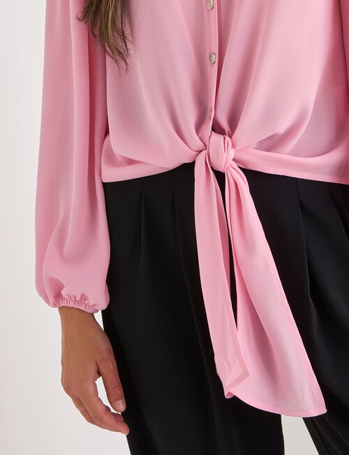 Whistle Tie Front 3/4 Sleeve Blouse, Marshmallow Pink product photo View 04 L