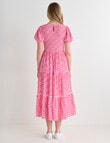 Whistle Short Sleeve V-Neck Shirred Midi Dress, Pink product photo View 02 S