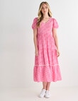 Whistle Short Sleeve V-Neck Shirred Midi Dress, Pink product photo View 03 S