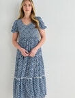 Whistle Short Sleeve V-Neck Shirred Midi Dress, Navy product photo View 03 S