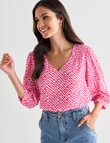 Whistle V-Neck Top, Pink Multi product photo