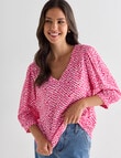 Whistle V-Neck Top, Pink Multi product photo View 05 S