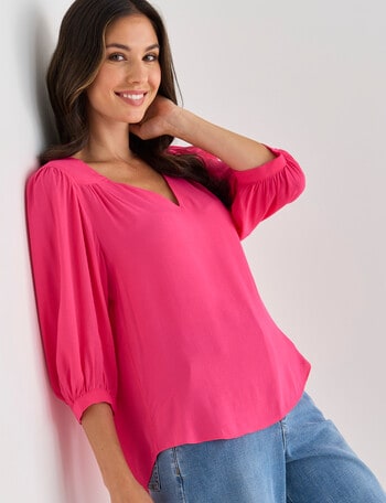 Whistle V-Neck Top, Hot Pink product photo