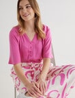 Whistle Satin Button Through V-Neck Top, Fuchsia product photo View 03 S