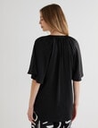 Whistle Satin Button Through V-Neck Top, Black product photo View 02 S