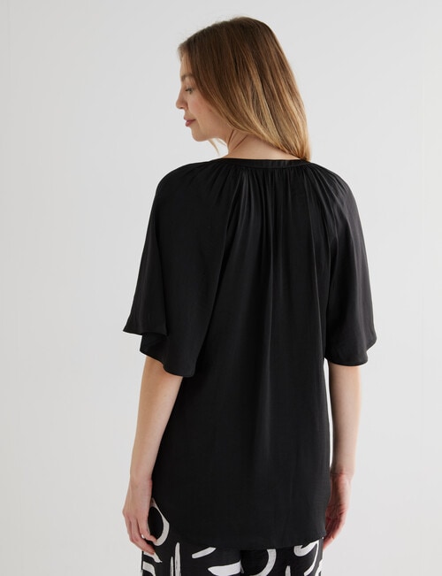 Whistle Satin Button Through V-Neck Top, Black product photo View 02 L