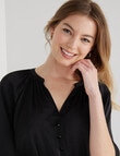 Whistle Satin Button Through V-Neck Top, Black product photo View 04 S