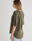 Whistle Satin Button Through V-Neck Top, Olive product photo View 02 S