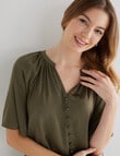 Whistle Satin Button Through V-Neck Top, Olive product photo View 04 S