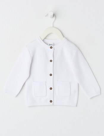 Teeny Weeny Knit Crew Neck Cardigan, White product photo