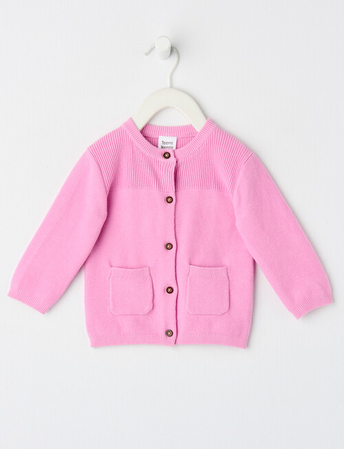 Teeny Weeny Knit Crew Neck Cardigan, Barbie Pink product photo