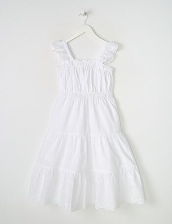 Switch Broderie Sleeveless Tiered Midi Dress, White product photo