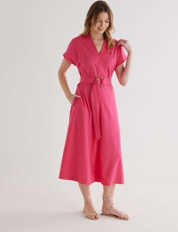 Whistle Tie Waist A Line Dress, Hot Pink product photo