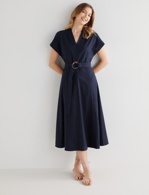 Whistle Tie Waist A Line Dress, Navy product photo View 03 L