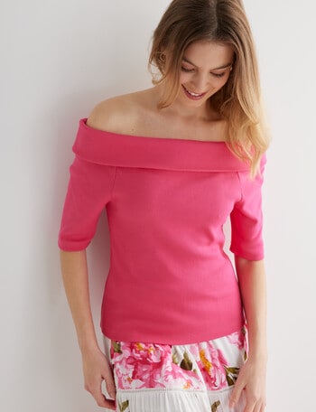 Whistle Rib Bardot Top, Pink product photo