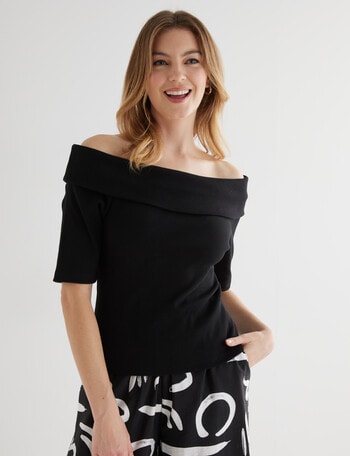 Whistle Rib Bardot Top, Black product photo