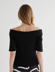 Whistle Rib Bardot Top, Black product photo View 02 S