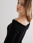 Whistle Rib Bardot Top, Black product photo View 04 S