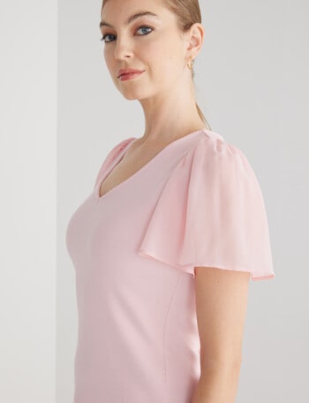 Whistle Rib V Neck Flutter Sleeve Tee, Pink product photo