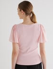 Whistle Rib V Neck Flutter Sleeve Tee, Pink product photo View 02 S