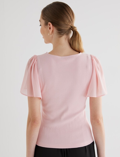 Whistle Rib V Neck Flutter Sleeve Tee, Pink product photo View 02 L