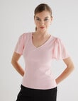 Whistle Rib V Neck Flutter Sleeve Tee, Pink product photo View 04 S