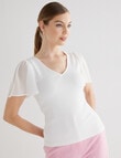 Whistle Rib V Neck Flutter Sleeve Tee, White product photo