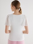 Whistle Rib V Neck Flutter Sleeve Tee, White product photo View 02 S