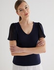 Whistle Rib V Neck Flutter Sleeve Tee, Navy product photo