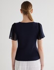 Whistle Rib V Neck Flutter Sleeve Tee, Navy product photo View 02 S