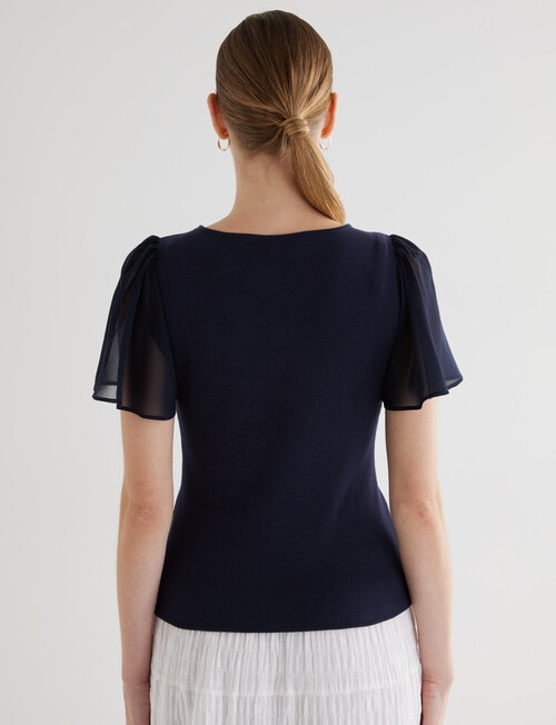 Whistle Rib V Neck Flutter Sleeve Tee, Navy product photo View 02 L