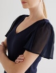 Whistle Rib V Neck Flutter Sleeve Tee, Navy product photo View 04 S