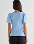 Whistle Rib V-Neck Flutter Sleeve Tee, Baby Blue product photo View 02 S