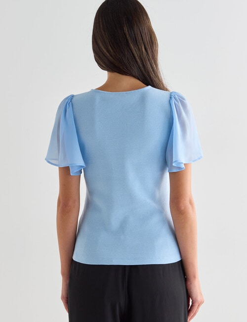 Whistle Rib V-Neck Flutter Sleeve Tee, Baby Blue product photo View 02 L