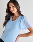 Whistle Rib V-Neck Flutter Sleeve Tee, Baby Blue product photo View 05 S