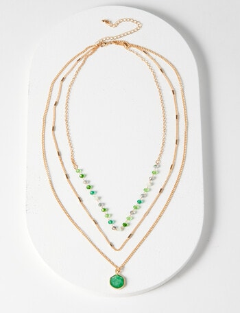 Whistle Accessories Layered Bead Necklace, Green & Gold Tone product photo