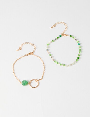 Whistle Accessories Layered Bead Bracelet Set, Green & Gold Tone product photo