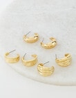 Whistle Accessories Chunky Huggie Earring Set 3-Pack, 20mm, Gold Tone product photo