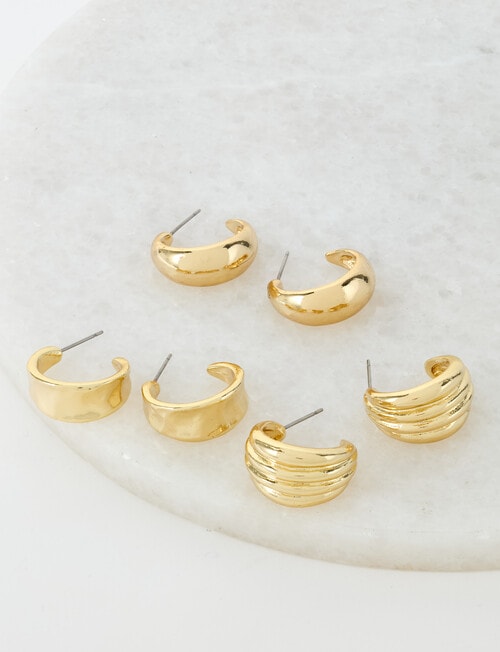 Whistle Accessories Chunky Huggie Earring Set 3-Pack, 20mm, Gold Tone product photo