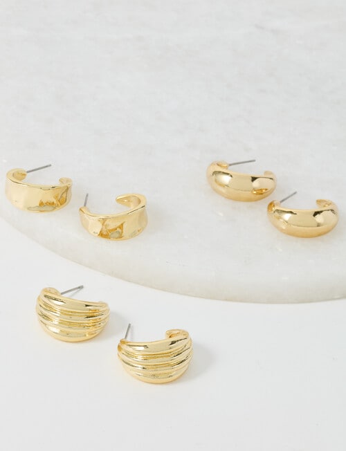 Whistle Accessories Chunky Huggie Earring Set 3-Pack, 20mm, Gold Tone product photo View 02 L